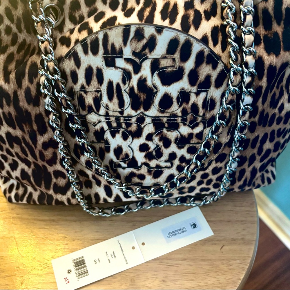 Tory Burch NWT Leopard Print Ella Chain Tote Bag